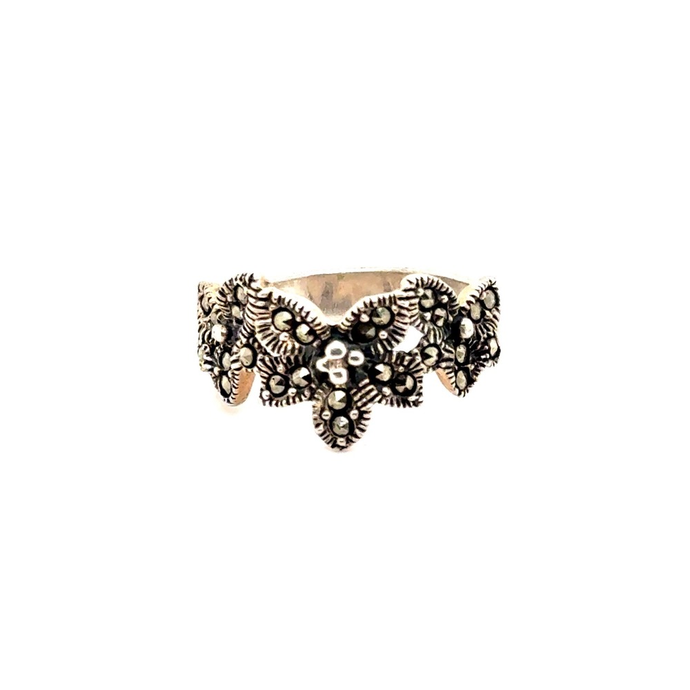 Vintage Sterling Silver Marcasite Butterfly Floral Ring Size 8.5 4.5g 925 Silver
